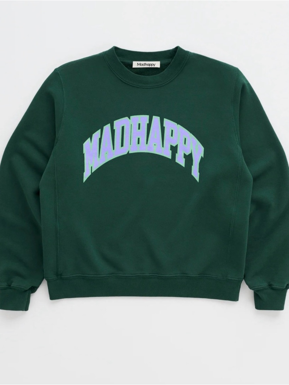 Madhappy Dark Green Campus Fleece Crewneck Sweatshirt with Lilac Logo